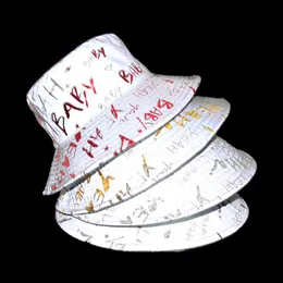 Cloches Winfox Fashion Letter Drukuj Luminous Bucket Hat Women Men Sun Flat Top Hats Hats Caps Boonie