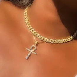 Pendant Necklaces Hip Hop Multilayer Crystal Cuban Chain Choker Iced Out Cross Rhinestone Necklace For Women Rapper Jewelry Gift