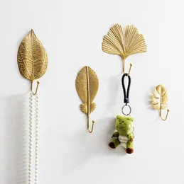 Hooks Rails 1st Nordic Wall for Hanging Clothes No-Punch Hanger Coat Key Hook Iron Art Decorations Golden Leaves Storage