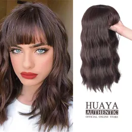 Parrucche sintetiche Huaya Wig Top Top Top Wig Blocco Calco Resistente all'acqua lunga Acqua Wavy Curly With Bangs Clip di