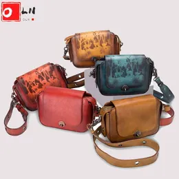 OLN Luxury Brand Small Vintage Designer Vegetable Leather Shoulder Bag For Women Retro Brush Off Ladies uette Hand 2021