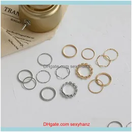 Jewelry7Pcs/Set Minimalist Gold Sier Color Knuckle Ring Set Joint Wedding Fashion Midi Rings For Women Jewelry Aessories Cluster Drop Delive