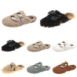 Cheaper Newly autumn winter womens slippers metal chain all inclusive wool slipper for women outer wear plus big szie Muller half drag shoes Eur 35-40