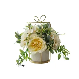 Decorative Flowers & Wreaths Nordic Simulation Rose Flower Ceramic Vase Pot Flores Home Decoration Wedding Bridesmaid Party Decor Valentines