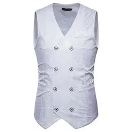 Men's Vests White Paisley Double Breasted Dress Suit Vest Men 2021 Brand Slim Fit Wedding Grom Prom Waistcoat Gilet Costume XXL