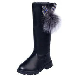 ブーツ子供膝丈豪華な毛皮の靴ファッションレザー2021秋冬の王女の雪