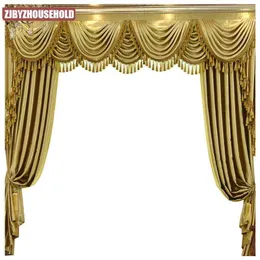 Custom Curtains Luxury High Grade European Living Room Solid Gold Thick Bedroom Blackout Curtain Tulle Valance Drape Curtain 210913