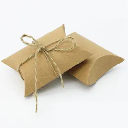 Fashion Hot Cute Kraft Paper Pillow Gift Box Wedding Party Favor Gift Candy Boxes with String Paper Gift Bags 3 Colors