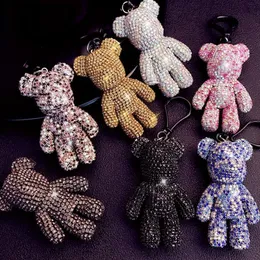 7 Colors Wholesale Unisex Full Rhinestone Cartoon Bear Crystal Keychain Ring Holder Pendant Bag Women's Handbag Key Chain