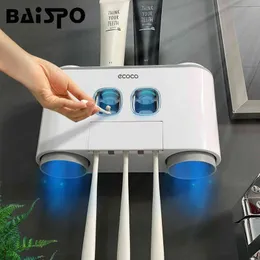 BAISPO Bathroom Automatic Toothpaste Dispenser Toothpaste squeezer Wall Paste Mounted Toothbrush holder Bathroom accessories set 210322