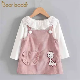 Toddler Bebek Karikatür Sevimli Elbiseler Çocuk Kız Rahat Askı Elbise Sonbahar Tatlı Giysi Doğan Kıyafetler 210429