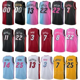 スクリーンプリントバスケットボールDwyane Wade Jersey 3 Jimmy Butler 21 Tyler Herro 14 Goran Dragic 7 Kendrick Nunn Bam Adebayo男女青少年