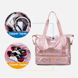 Neue Frauen -Fitnessstudio -Bagtravel -Duffle -Taschen trockener Nassseparation Yoga Fitnessbeutel mit Schuhen Tasche große Kapazität Multifunktion Handtaschen Y0721