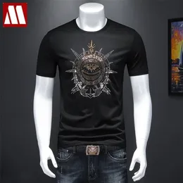 MYDBSH T023 Cotton T-shirt Fitness Bodybuilding Workout Tees Tops Summer Brand Clothing Print Rhinestone Men Short Sleeve Casual 210324