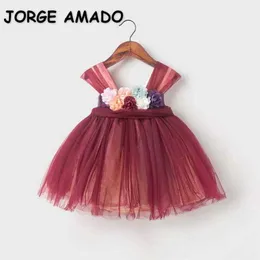 Letnie dziecko Dziewczyny Party Dress Aplikacje Powrót Łuk Bez Rękawów Princess Sukienki na Piano Ślubne Wykonaj Urodziny E01 210610
