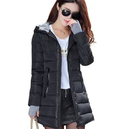 Women Winter Hooded Warm Coat Solid Cotton Padded Jacket Female Long Parka with Gloves Women's Chaqueta De Mujer Acolchada 211130