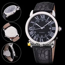 42mm Date Ronde W6701010 W6701011 Gents Watches Black Dial Automatic Mens Watch Steel Case Leather Strap High Quality 6 Style HWCR Hello_Watch