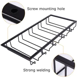 Järnkonst Glas Cup Hållare Slitstark Vin Rack Hängare Hängande Stativ för Bar Home (Svart, 5-slot) 210902