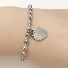 logo Luxus Armbänder Stränge Edelstahl Runde Herz Perlen Ketten Armband auf Hand Paar Modeschmuck Großhandel Geschenke für Freundin Zubehör