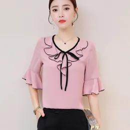 Ruffles Solid 4XL Chiffon Women Blouses and Shirts 2021 Pink White Butterfly Sleeves Casual Sweet Lady Summer Summer Tops Blusas Women 's