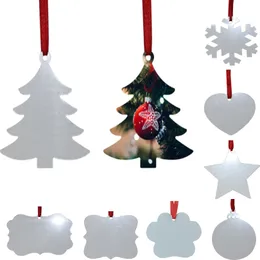 Sublimation Blank Christmas Ornament Double-Sided Xmas Tree Pendant Multi Shape Aluminum Plate Metal Hanging Tag Holidays Decoration Craft HH21-657