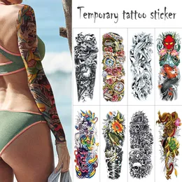 1 New Piece large size temporary stickers Black skull Full Arm Sticker carp flower Fake tattoo Body Paint Water Transfer
