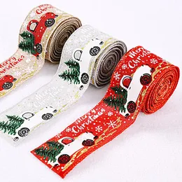Рождественские украшения ленты напечатанные мешковины ленты для подарочной упаковки DIY украшения лук дом Рождество Xmas Navidad Decor 2022