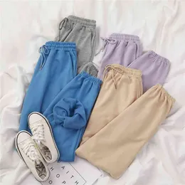 Mooirue Summer Autumn Women Harem Pants Cotton Purple Gray Kahkai Blue Sweat Pants Bottom 210706