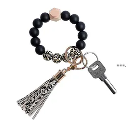 NEWSilicone Beaded Bangle Keychain with Tassel for Women Party Favor, Wristlet Key Ring Bracelet RRE10987