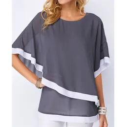 Bigsweety Summer Chiffon T-shirts Women's Bat Sleeves Irregular T Shirt Women Clothing Stitching Half Sleeve Tee Top 210623