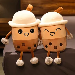 20cm Cute Cartoon Bubble Tea Cup Shaped Toys Real-Life Pearl Milk Plush Pillow Stuffed Soft Back Cushion Funny Boba Food LA276