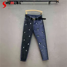 Spring Embroidered Women Jeans Stretchy Stitching Harem Trousers Fashion Loose Slimming Radish Skinny Ladies Denim Pants 211129