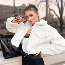 Aconchegante faux lambswool jaquetas de lã mulheres outono inverno quente moda casacos manga longa botão casual botão outerwear 210518