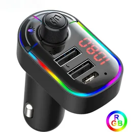 RGB Car MP3 Player Bluetooth 5.0 FM Transmitter Wireless Handsfree Car Kit with 3.1A USB Type C Charger Colorful Light Quick Charging
