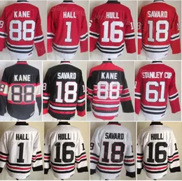 Homens Vintage Gelo Hóquei Retro 18 Denis Savard Jerseys 61 Stanley Cup 88 Patrick Kane 16 Brett Hull 1 Glenn Hall 35 Tony Esposito Costurada Casa Preto Vermelho Branco Heiyying