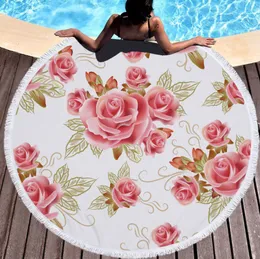 The latest 150CM round printed beach towel, floral style, microfiber and tassels, soft feel, support custom LOGO
