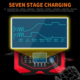 12V-24V 8A Vollautomatisches Autobatterieladegerät Power Pulse Repair Ladegeräte Nass-Trocken-Blei-Säure-Batterieladegeräte 7-STUFIGE Aufladung351 Jahre