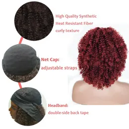 Headband Wig for Black Women Synthetic Afro Kinky Curly Wigs Short Fluffy Brown Wig Heat Resistant Hair for Daily Usefactory direct