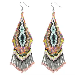 Bohemian Handmade Colorful Acrylic Beads Tassel Drop Earrings for Women Multilayer Beaded Earrings High Quality Jewelry