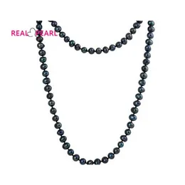 魅力的な女性の女性の贈り物のための黒い色の淡水のネックレスの長い真珠の宝石類