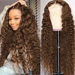 Mörkbruna Deeps Wave Transparent 13x6 Spets Front Human Hair Wigs Deep Curly With Baby Hair 360 Frontal Full Laces Wig Wig