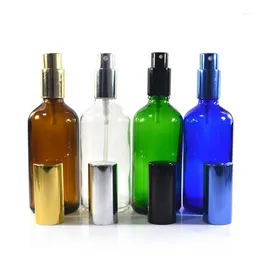 200 sztuk * 100 ml szkła bursztynowa butelka rozpylacza aluminiowa Dysza Dysza Aluminiowa Fine Mist Perfumy Przenośny eteryczny olej