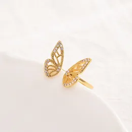 Fashion Trend Rings With Side Stones Solid Fine 9kt CZ THAI BAHT G/F Gold Jewelry Adjustable high-grade Inlaid Butterfly Ring Luxury Shiny