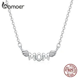 Bamoer Mom Neckalce 925 Sterling Silver Wings Łańcuch Naszyjnik Dla Kobiet Matka Prezent Bijoux 2020 Mode SCN397