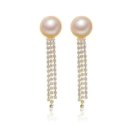 925 Silver Pearl Kolczyki Stud Retro Tassel Diament Łańcuch Drop Eurours Women Business Sukienka Sweter Kolczyk Akcesoria Biżuteria