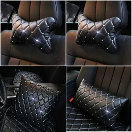 Rhinestones Leather Neck Crystal Car Headrest Pillow Seat Waist Supports Sofa Throw Cushion Bling Auto Accessories