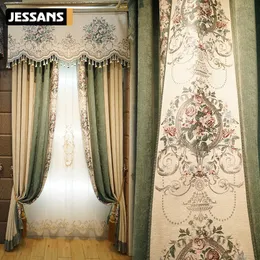 American European style Luxury curtain Chenille Solid Color Stitching Thickened High Blackout Curtains for Living Room Bedroom 210712