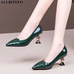 Allbitefo Storlek 34-42 Golden Heel Real Äkta Läder Högklackat Mode Sexig Kvinnor Heels Skor Högklackat Skor Takoner Mujer 210611