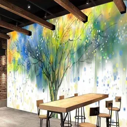 Wallpapers Custom Wallpaper 3D Colorful Hand-painted Abstract Tree Murals Restaurant Cafe Bar Art Wall Papers For Walls 3 D Papel De Parede