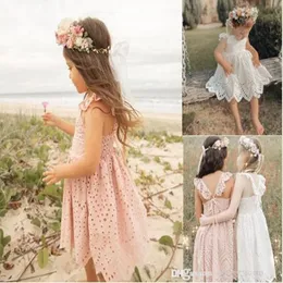 女の子の夏の甘いレースのドレスの結婚式の花の子供レースの王女のドレス子供が中空アウトフライスリースちょう結びフリルパーティー服s1866